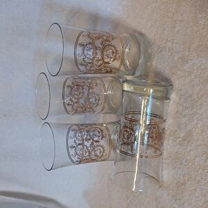 Federal Glass Co. Columbus Ohio 4 23 oz. Beverage glasses gold trim heavy bottom